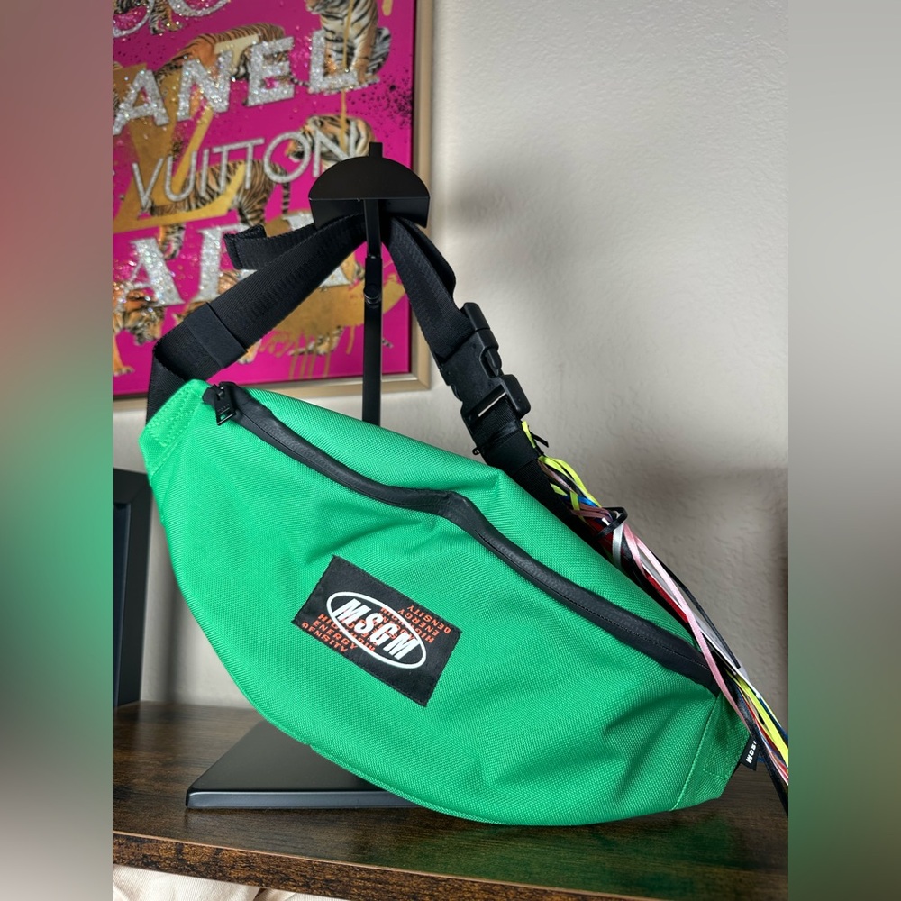NWT MSGM Green Men's Belt Bag with Black Strap